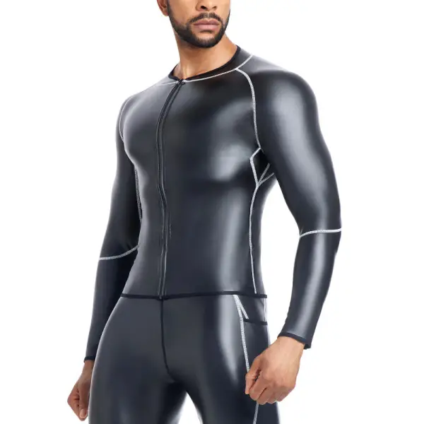PU Leather Slim Long Sleeve Top - Freemacho.com 