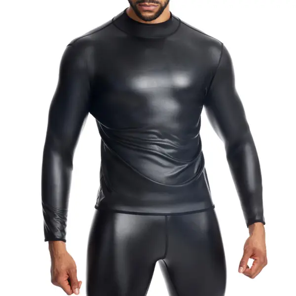PU Leather Slim Long Sleeve Top - Menilyshop.com 