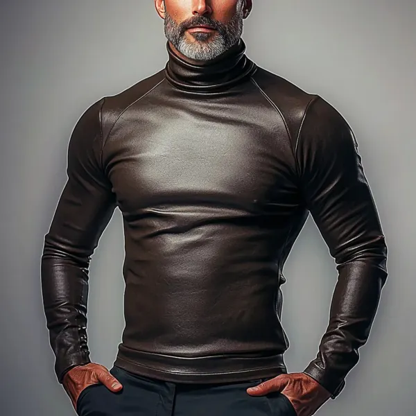 Men's Basic High Neck Raglan Leather Shirt - Freemacho.com 