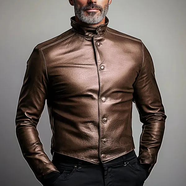 Men's Gentleman Basic Plain Leather Jacket - Bustalent.com 