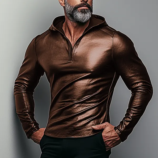Men's Leather Hooded Sweatshirt - Freemacho.com 