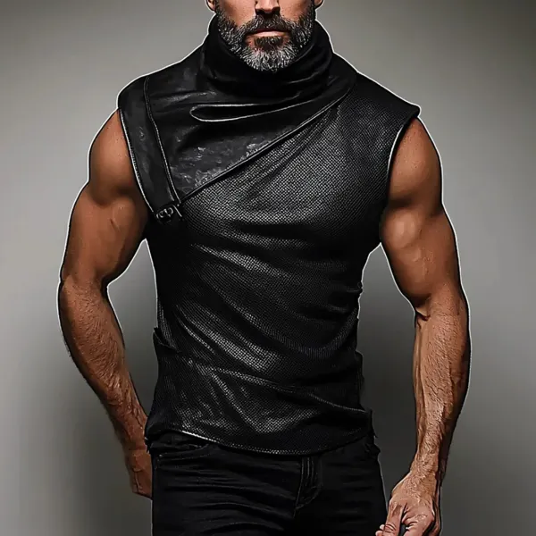 Men's Elegant Fighting Leather Sleeveless Tank - Bustalent.com 