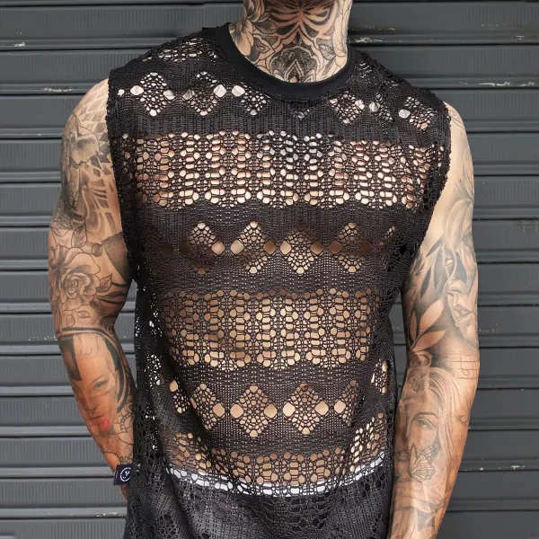 Men's Lace Design Bodycon Tank Top - Craftshock.com 