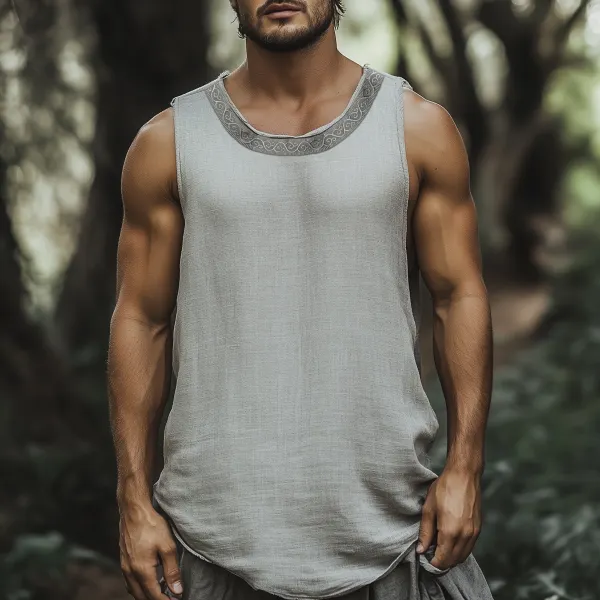 Men's Retro Casual Embroidered Linen Vest - Menilyshop.com 