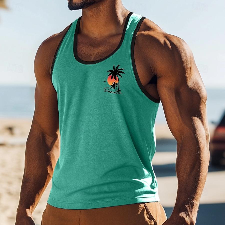 

Men's Casual Coconut Tree Beach Print Sports Tank Top