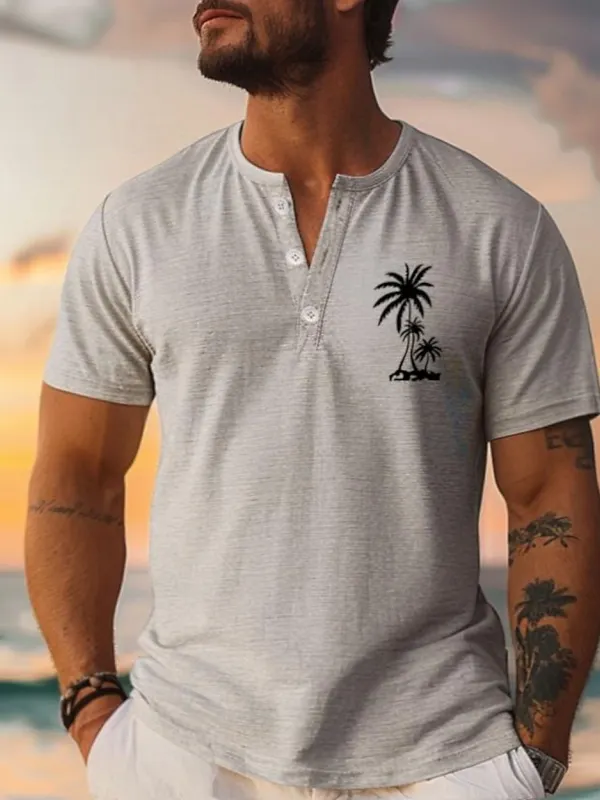 Men's Coconut Tree Graphic Henley Shirt - Menwyx.com 