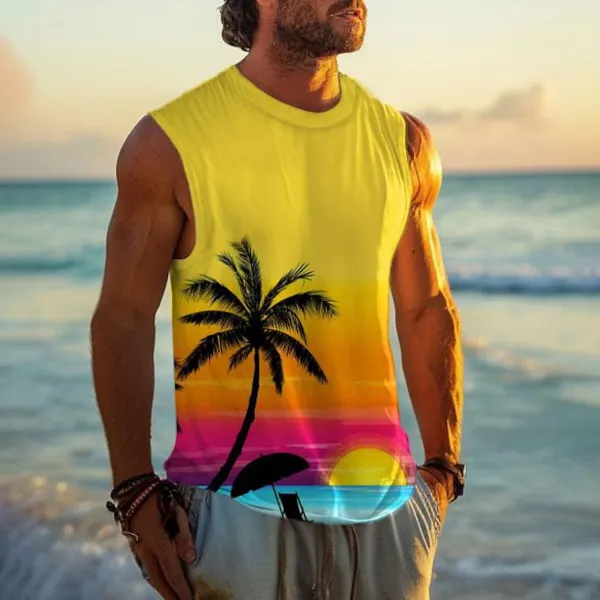 Men's Graphic Coconut Palm Vest Top - Freemacho.com 