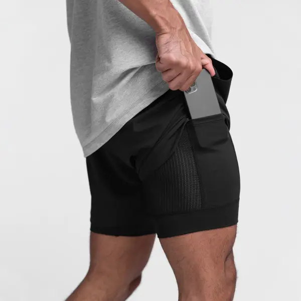 Men's Double-layer Breathable Anti-exposure Running Training Pants Fake Two-piece - Bustalent.com 