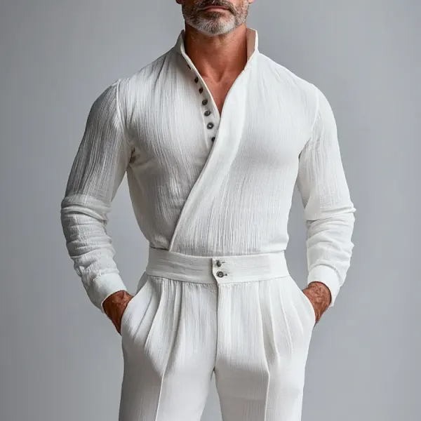 Men's Elegant White Buttoned Collar Shirt - Menilyshop.com 