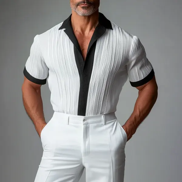 Men's Elegant White And Black Contrast Formal Wear Shirt - Bustalent.com 