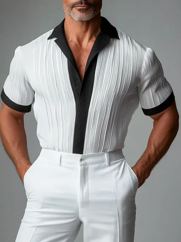 Men's Elegant White And Black Contrast Formal Wear Shirt - Menbarn.com 