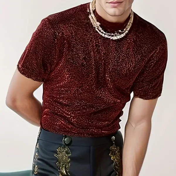 Men's Personalized Texture Tight Sexy High Collar Stretch T-shirt - Fineyoyo.com 
