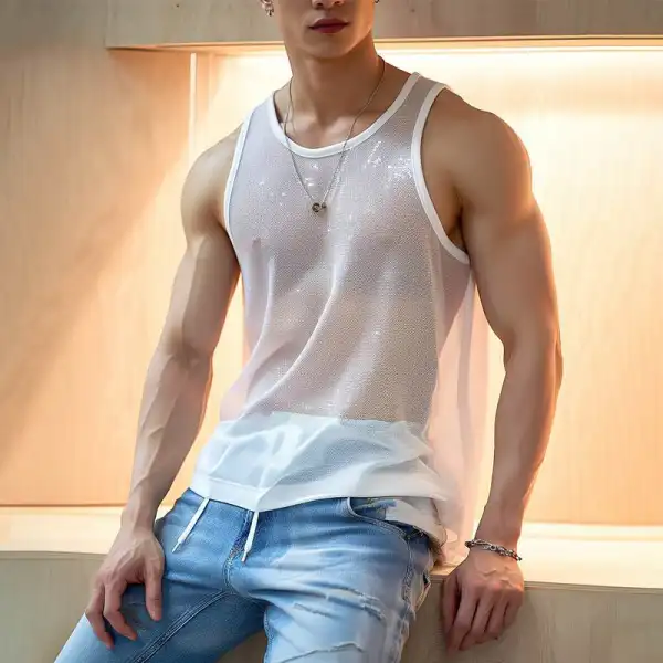 Men's Mesh Thin Sleeveless Sexy See-through Vest - Bustalent.com 