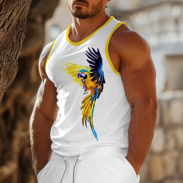 Men's Parrot Print Contrast Vest - Fineyoyo.com 