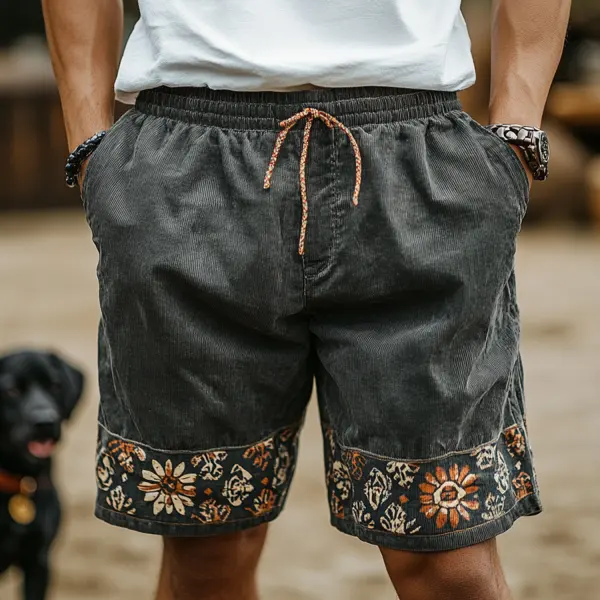 Retro Ethnic Print Patchwork Shorts - Mobivivi.com 