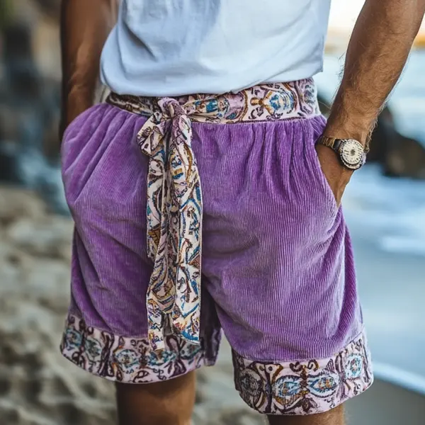 Casual Ethnic Print Contrast Shorts - Keymimi.com 
