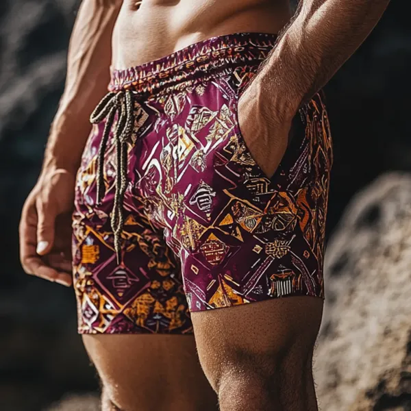 Men's Bohemian Vintage Beach Vacation Ethnic Style Casual Shorts - Fineyoyo.com 