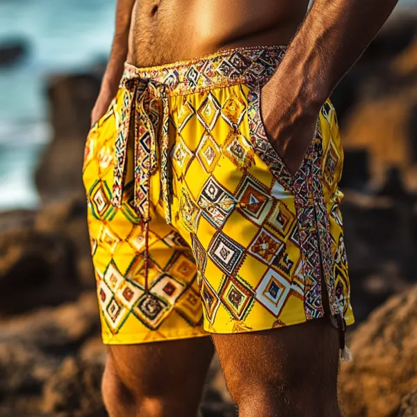 Men's Bohemian Vintage Beach Vacation Ethnic Style Casual Shorts - Villagenice.com 