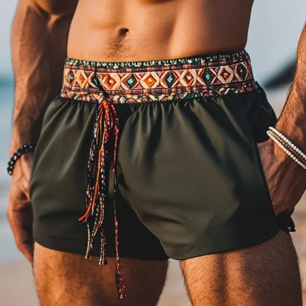 Men's Bohemian Vintage Beach Vacation Ethnic Style Casual Shorts - Bustalent.com 