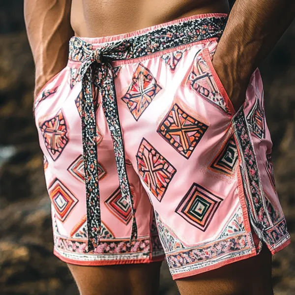 Men's Bohemian Vintage Beach Vacation Ethnic Style Casual Shorts - Fineyoyo.com 