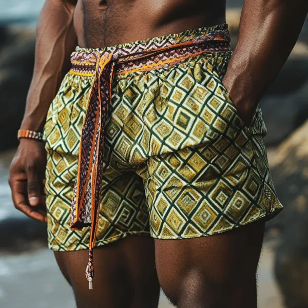 Men's Bohemian Vintage Beach Vacation Ethnic Style Casual Shorts - Fineyoyo.com 