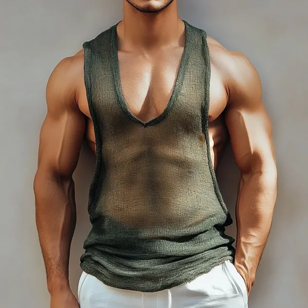 Men's Lightweight Knit Solid Color Holiday Casual Sleeveless Tank - Mobivivi.com 