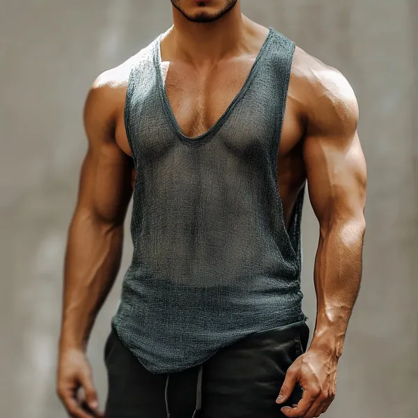 Men's Lightweight Knitted Casual Solid Color Sleeveless Tank - Mobivivi.com 