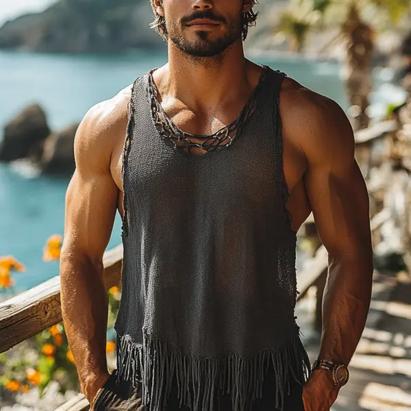 Vintage Resort Mesh Tassel Vest - Bustalent.com 
