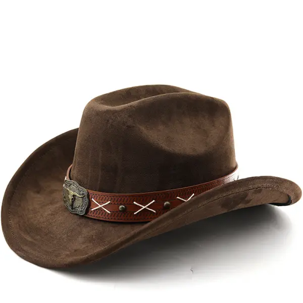 Vintage Leather Belt Suede Western Cowboy Hat - Bustalent.com 