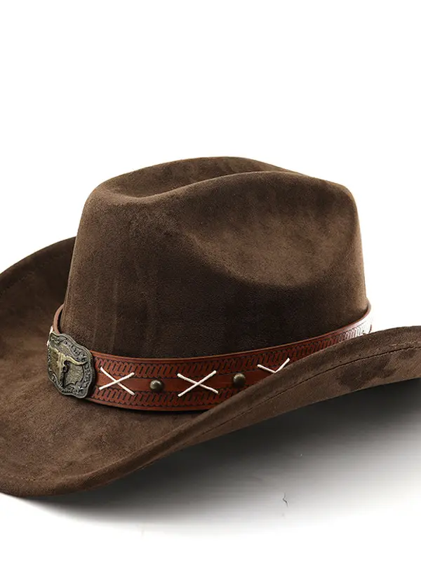 Vintage Leather Belt Suede Western Cowboy Hat - Menbarn.com 