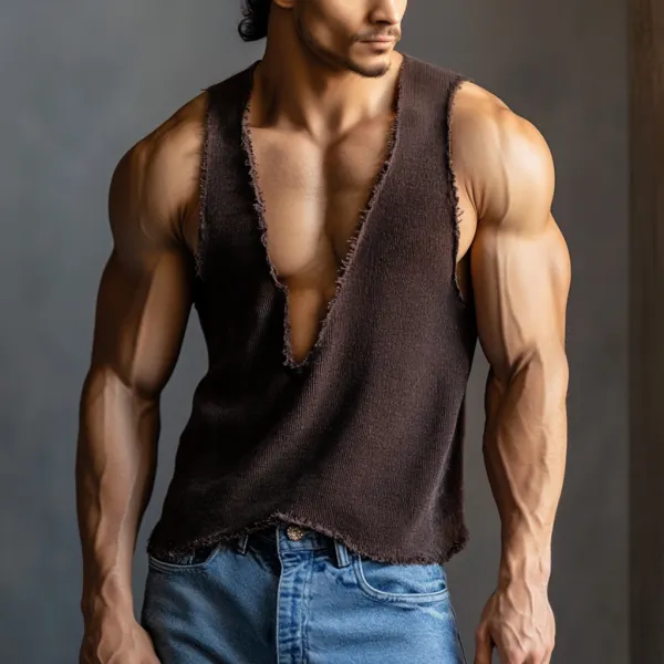 Men's Casual Deep V Neck Extra Large Stretch Comfortable Breathable Vest Casual Fitness Daily Sleeveless Top Club Top - Jumbochic.com 