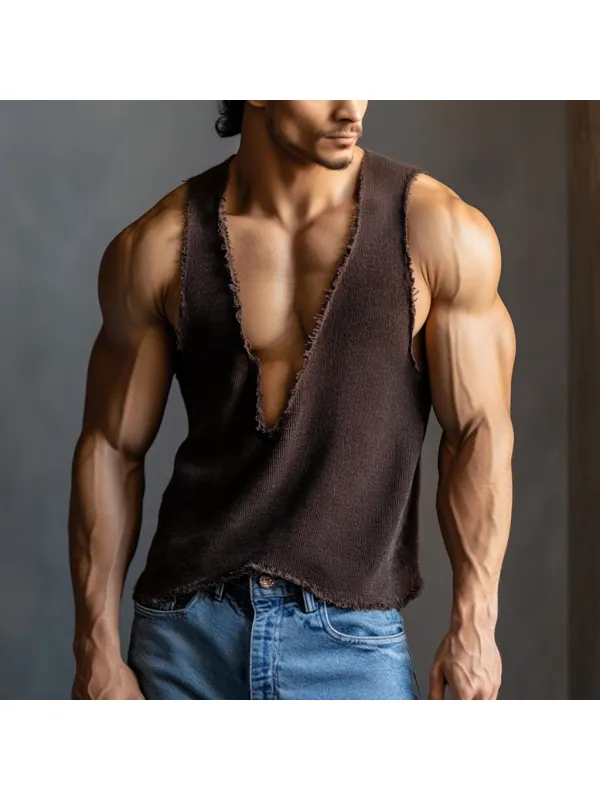 Men's Casual Deep V Neck Extra Large Stretch Comfortable Breathable Vest Casual Fitness Daily Sleeveless Top Club Top - Ootdmw.com 