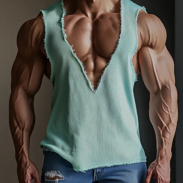 Men's Casual Deep V Neck Extra Large Stretch Comfortable Breathable Vest Casual Fitness Daily Sleeveless Top Club Top - Villagenice.com 