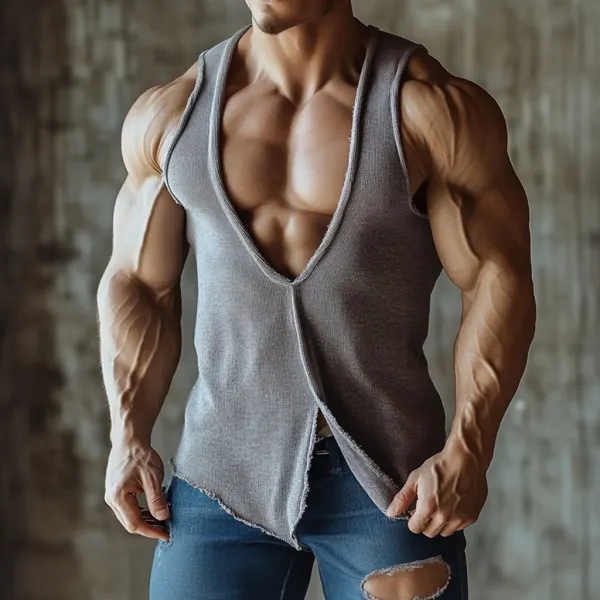Men's Casual Deep V Neck Extra Large Stretch Comfortable Breathable Vest Casual Fitness Daily Sleeveless Top Club Top - Jumbochic.com 