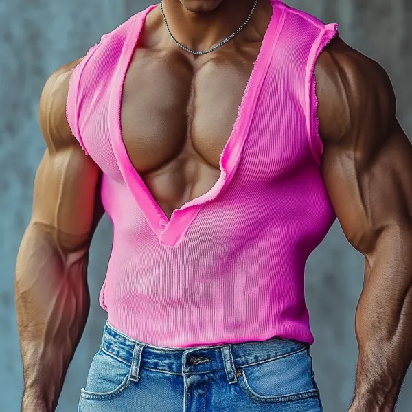 Men's Casual Deep V Neck Extra Large Stretch Comfortable Breathable Vest Casual Fitness Daily Sleeveless Top Club Top - Jumbochic.com 