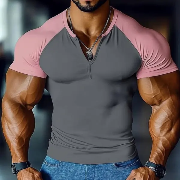 Men's Stylish Muscle-Fit T-Shirt With Contrast Sleeves - Keymimi.com 
