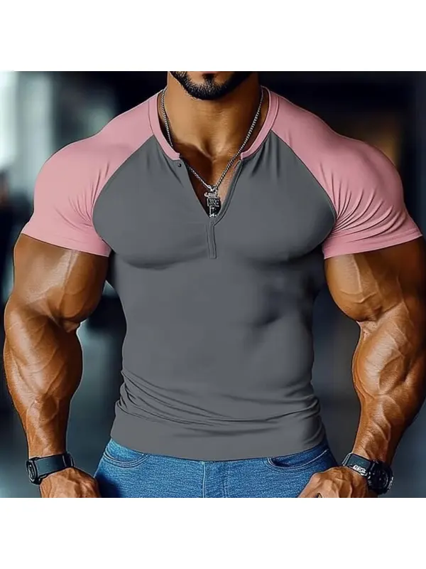 Men's Stylish Muscle-Fit T-Shirt With Contrast Sleeves - Anrider.com 