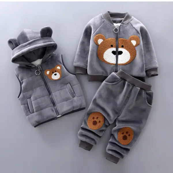 【12M-4Y】3-piece Kid Bear Embroidery Thickened Set - Popopiearab.com 