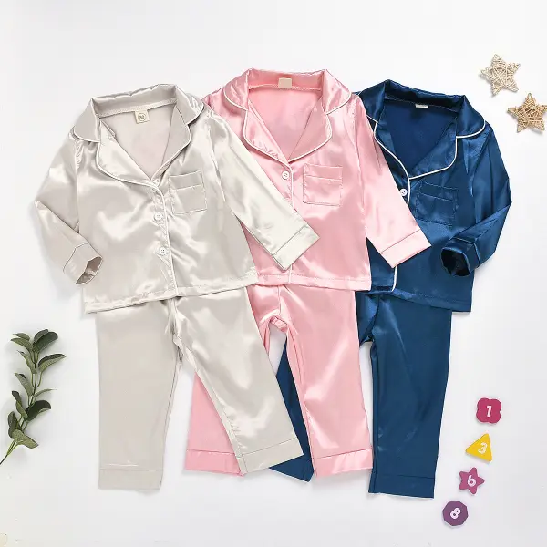 【12M-7Y】Kids Pure Cotton Satin Pajamas Set - 3481 - Popopieshop.com 