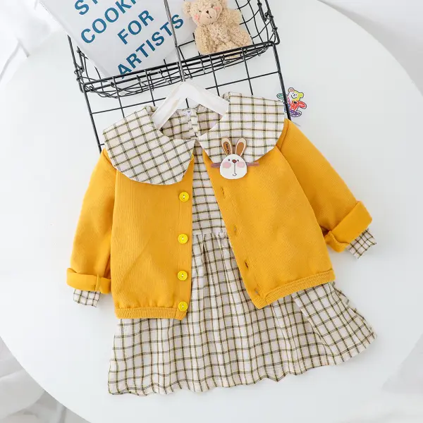 【6M-4Y】Girls Cute Plaid Dress Two-Piece Set - 3403 - Popopieshop.com 