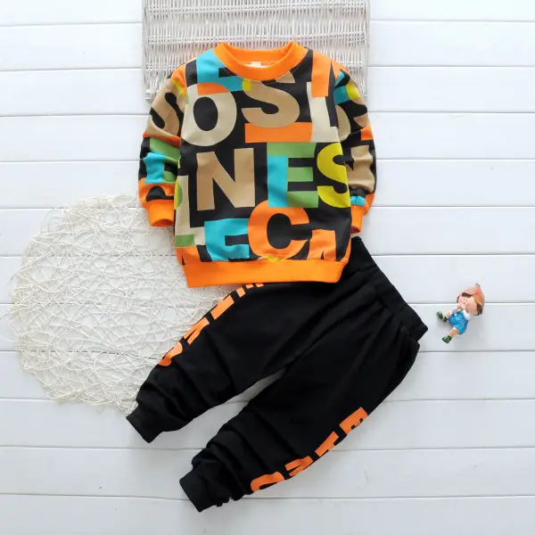 【18M-7Y】Boy's Letter Print Round Neck Sweatshirt Pants Set - Popopiearab.com 