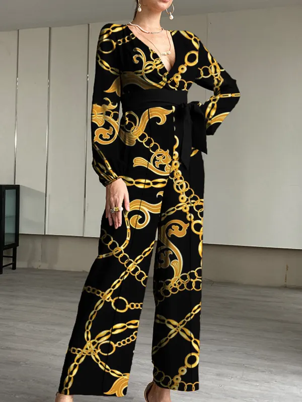 Women's Fashion Simple Metal Chain Print Jumpsuit - Cominbuy.com 