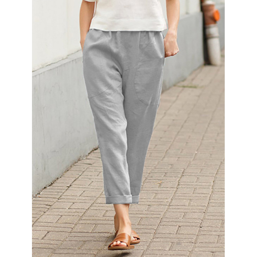 

Women's Solid Color Double Pocket Pants