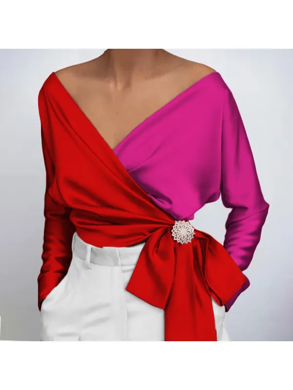 Fashion all-match color block blouse - Realyiyishop.com 