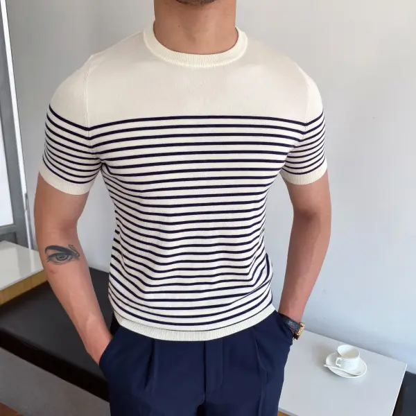 Gentleman Striped Knitted Short-sleeved T-shirt - Craftshock.com 
