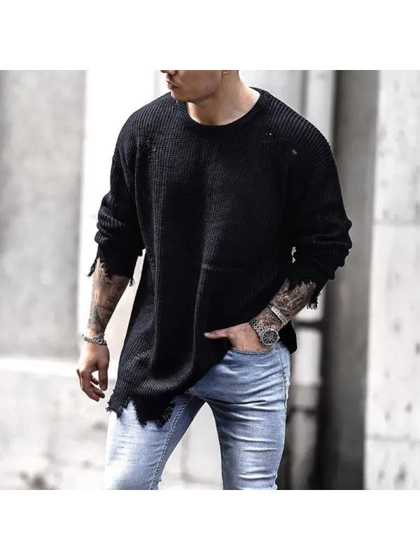 Men's Trend Black Long-sleeved Knitted Top - Realyiyi.com 