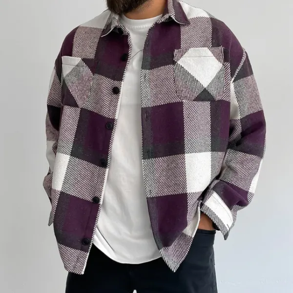 Square Check Texture Shirt Jacket - Keymimi.com 