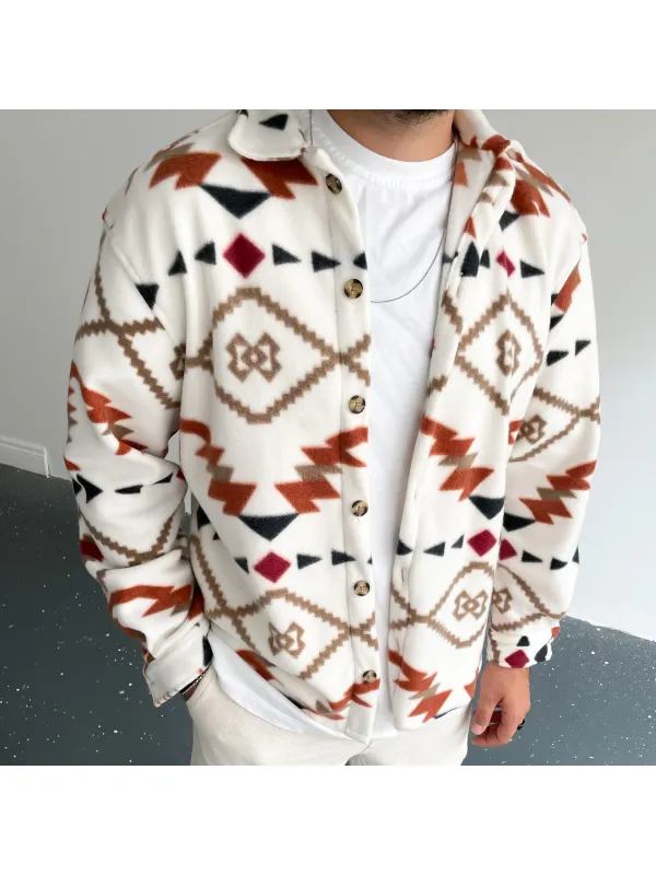 Geometric Print Long-sleeved Shirt Jacket - Anrider.com 