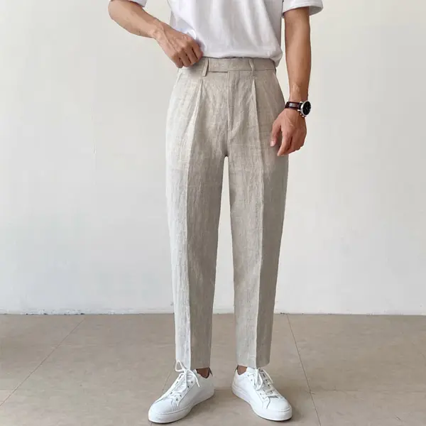 Summer Light Linen Mens Casual Cropped Trousers - Keymimi.com 