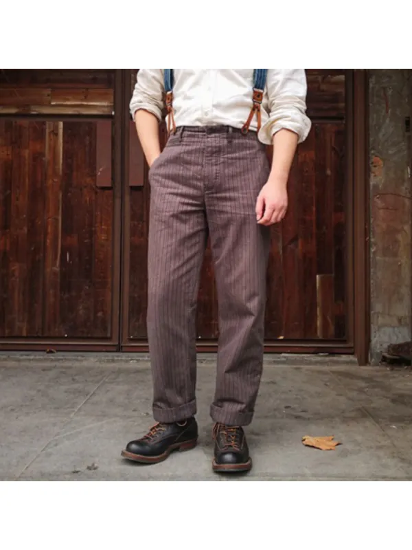 Vintage French Striped Pepper And Salt Cargo Pants - Spiretime.com 